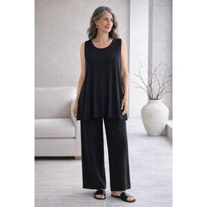 IC by Connie K Womens Sleeveless Tunic Top Sz Medium Black Minimalist Lagenlook